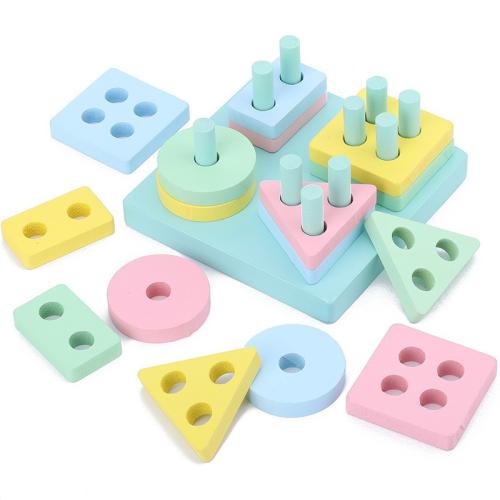Bloc de construction Montessori : Formes géométriques pour apprendre à assembler, empiler et compter