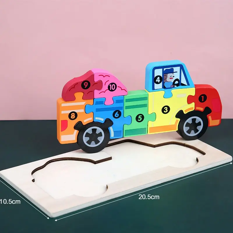 Puzzle train Montessori en bois avec les nombres 