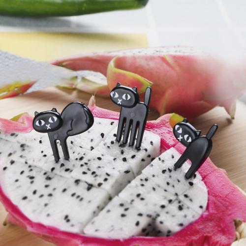 Lot de 6 Mini fourchette à fruit, cures dents décoratifs petits chats noirs
