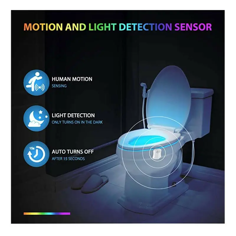 Éclairage automatique toilettes, Lampe pour cuvette WC, Veilleuse WC LED,  détecteur de présence, de mouvement, Abattant lumineux